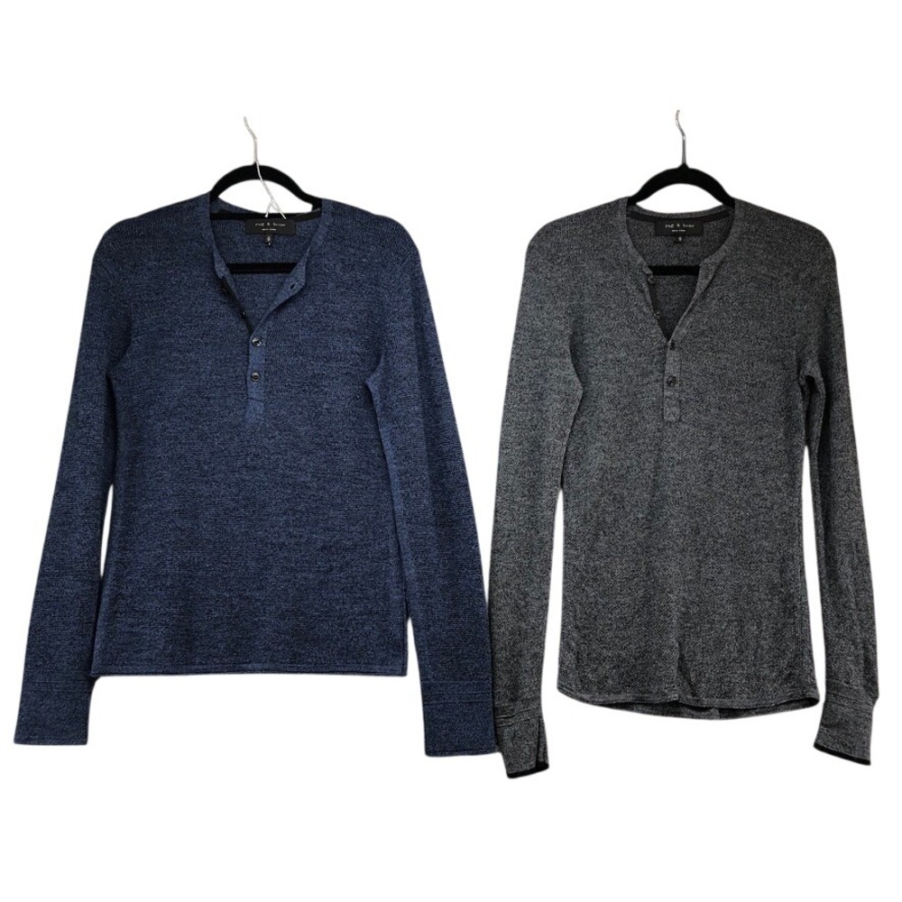 Rag & Bone Henley Shirts Lot Mens XS Blue Grey Long Sleeve Knit Lot of 2 Basic
